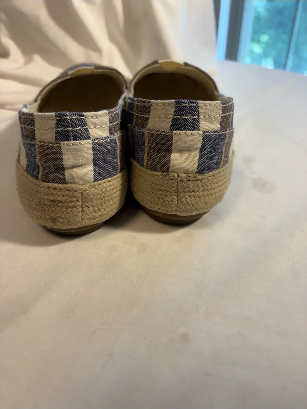 Nine West Striped Canvas Espadrille Slip-Ons in Navy, Cream and Tan